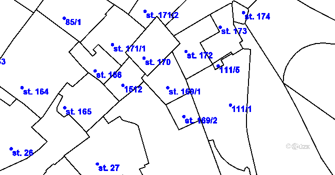Parcela st. 169/1 v KÚ Prachatice, Katastrální mapa