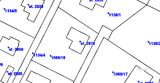 Parcela st. 2876 v KÚ Prachatice, Katastrální mapa
