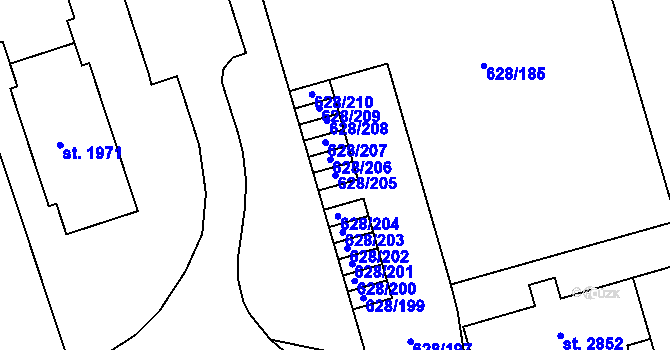 Parcela st. 628/205 v KÚ Prachatice, Katastrální mapa