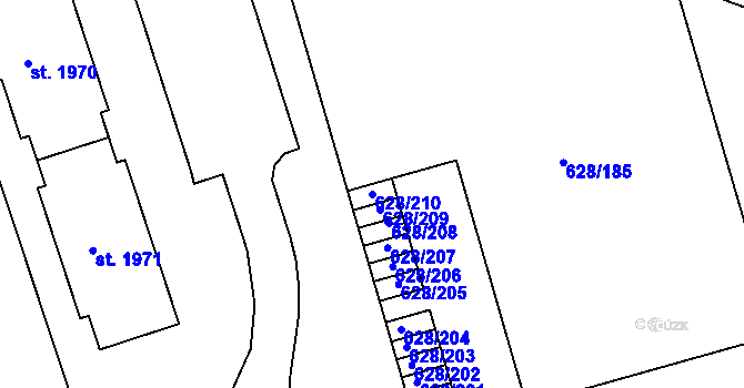 Parcela st. 628/210 v KÚ Prachatice, Katastrální mapa