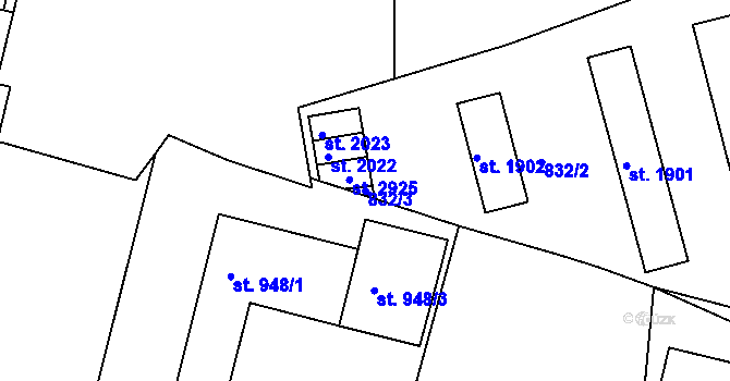 Parcela st. 832/3 v KÚ Prachatice, Katastrální mapa