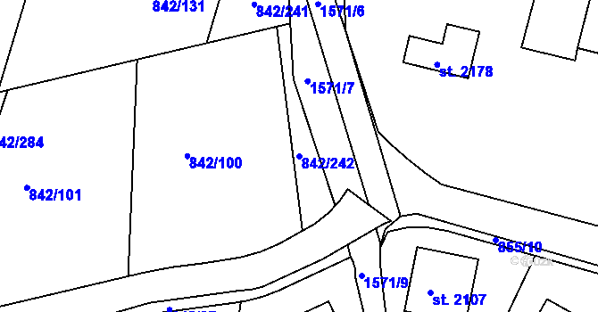 Parcela st. 842/242 v KÚ Prachatice, Katastrální mapa
