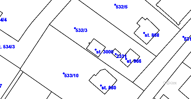 Parcela st. 3000 v KÚ Prachatice, Katastrální mapa
