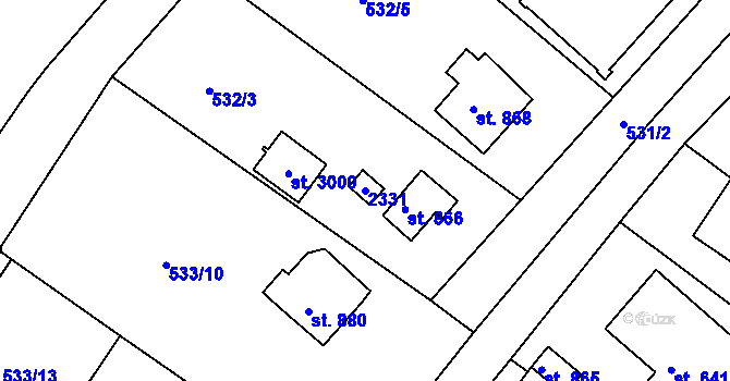 Parcela st. 2331 v KÚ Prachatice, Katastrální mapa