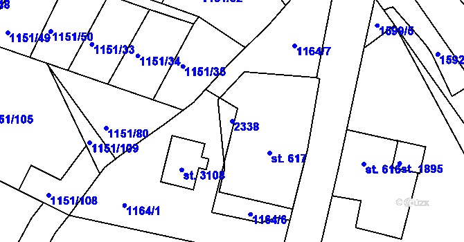 Parcela st. 2338 v KÚ Prachatice, Katastrální mapa