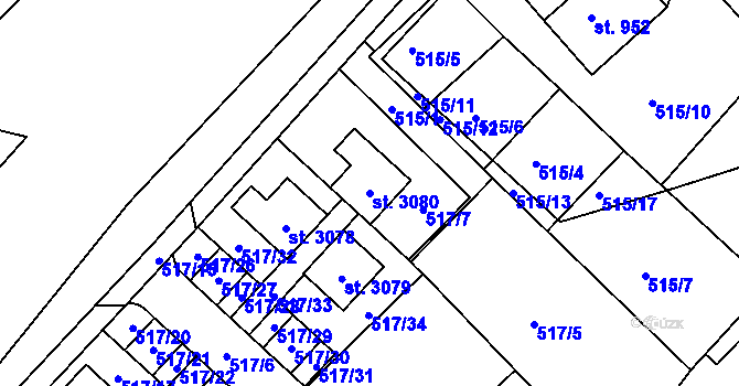 Parcela st. 3080 v KÚ Prachatice, Katastrální mapa
