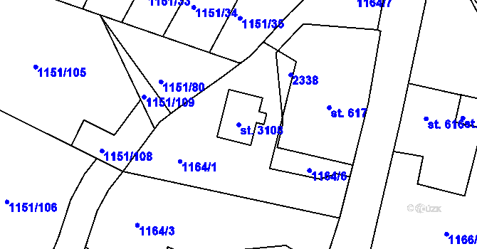 Parcela st. 3108 v KÚ Prachatice, Katastrální mapa