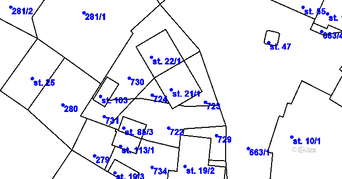 Parcela st. 21/1 v KÚ Staré Prachatice, Katastrální mapa