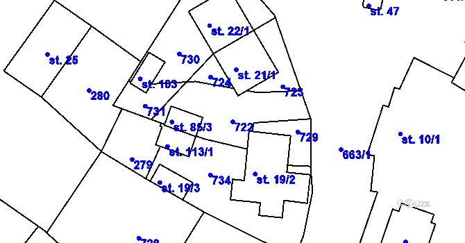 Parcela st. 722 v KÚ Staré Prachatice, Katastrální mapa