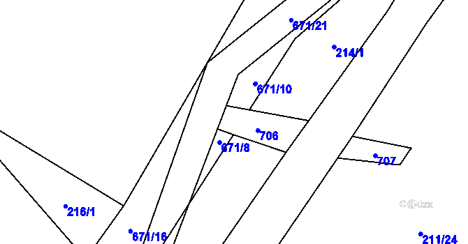 Parcela st. 671/9 v KÚ Staré Prachatice, Katastrální mapa