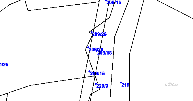 Parcela st. 209/18 v KÚ Kahov, Katastrální mapa