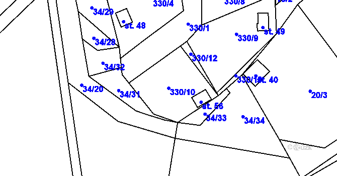Parcela st. 330/10 v KÚ Kahov, Katastrální mapa