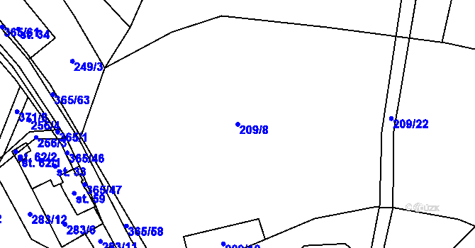 Parcela st. 209/8 v KÚ Kahov, Katastrální mapa