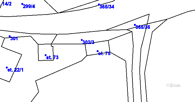 Parcela st. 75 v KÚ Kahov, Katastrální mapa