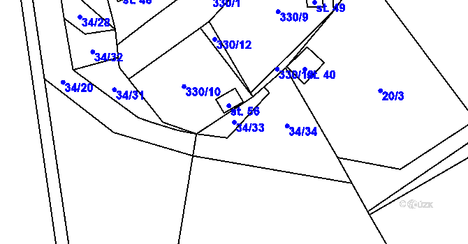 Parcela st. 34/33 v KÚ Kahov, Katastrální mapa