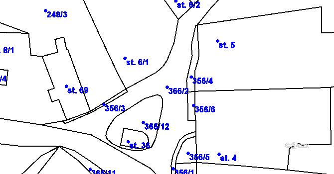 Parcela st. 366/2 v KÚ Kahov, Katastrální mapa