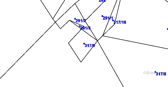 Parcela st. 317/9 v KÚ Oseky, Katastrální mapa