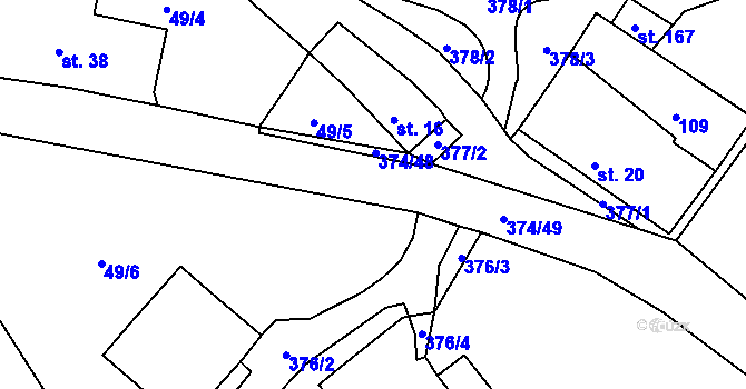 Parcela st. 374/28 v KÚ Oseky, Katastrální mapa