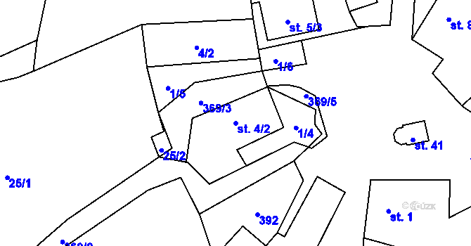 Parcela st. 4/2 v KÚ Oseky, Katastrální mapa