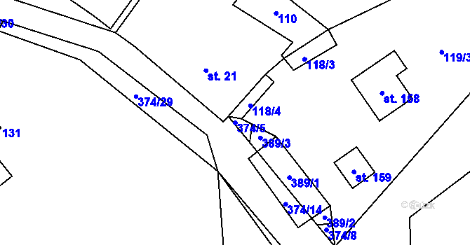Parcela st. 374/5 v KÚ Oseky, Katastrální mapa