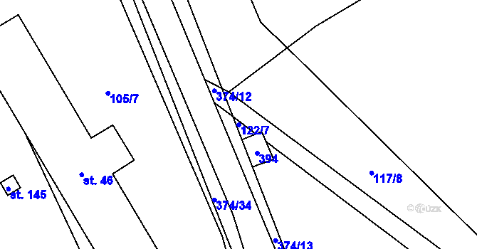 Parcela st. 122/7 v KÚ Oseky, Katastrální mapa