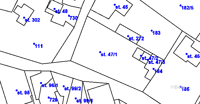 Parcela st. 47/1 v KÚ Prácheň, Katastrální mapa