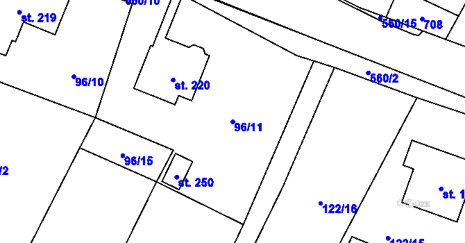 Parcela st. 96/11 v KÚ Prácheň, Katastrální mapa