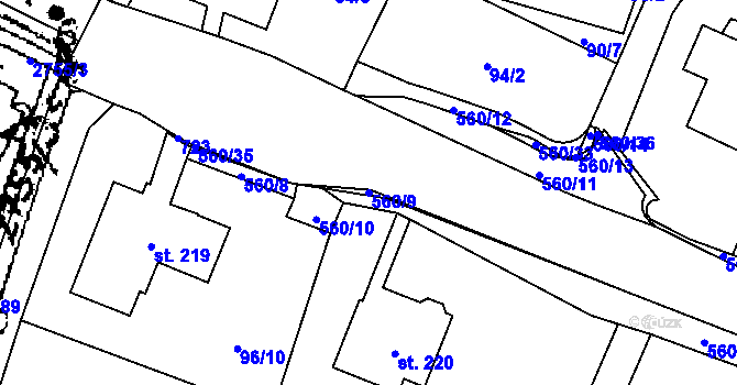 Parcela st. 560/9 v KÚ Prácheň, Katastrální mapa
