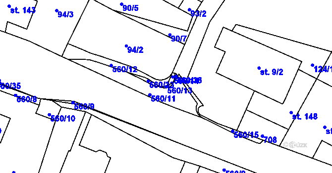 Parcela st. 560/13 v KÚ Prácheň, Katastrální mapa