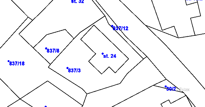Parcela st. 24 v KÚ Bezděkov u Prachomet, Katastrální mapa