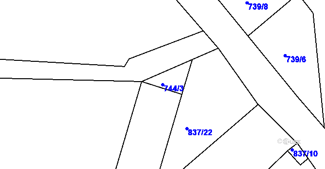 Parcela st. 744/3 v KÚ Bezděkov u Prachomet, Katastrální mapa