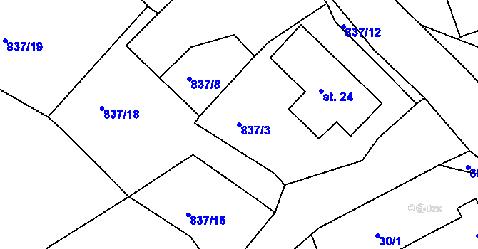 Parcela st. 837/3 v KÚ Bezděkov u Prachomet, Katastrální mapa