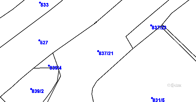 Parcela st. 837/21 v KÚ Bezděkov u Prachomet, Katastrální mapa