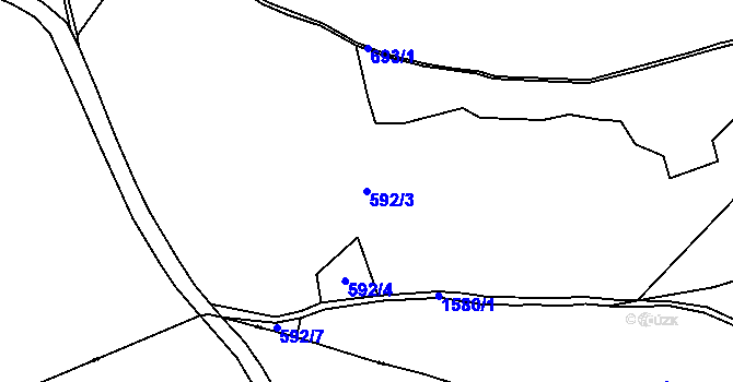 Parcela st. 592/3 v KÚ Prachomety, Katastrální mapa