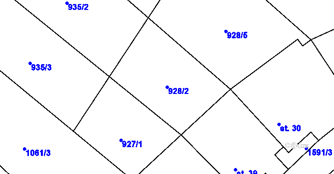 Parcela st. 928/2 v KÚ Prachomety, Katastrální mapa