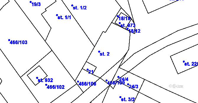 Parcela st. 2 v KÚ Prachovice, Katastrální mapa