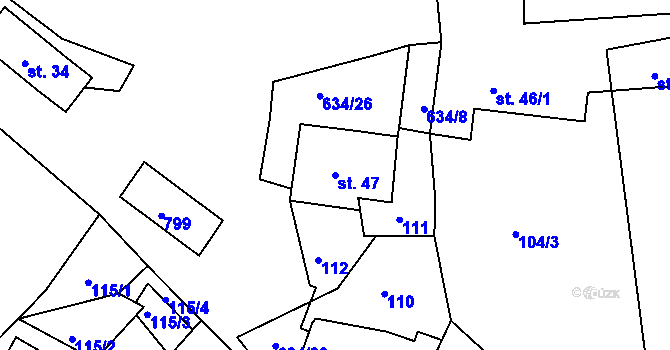 Parcela st. 47 v KÚ Prachovice, Katastrální mapa