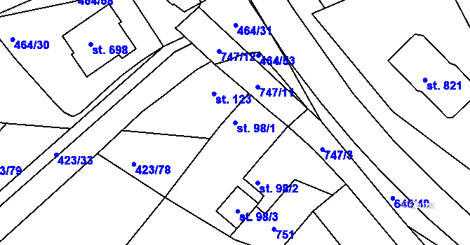 Parcela st. 98/1 v KÚ Prachovice, Katastrální mapa
