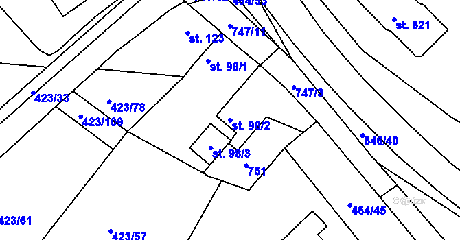 Parcela st. 98/2 v KÚ Prachovice, Katastrální mapa