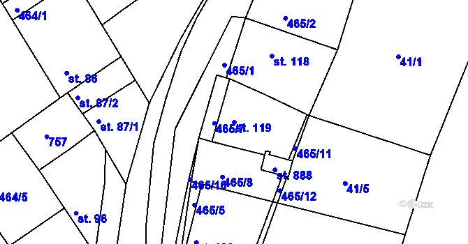 Parcela st. 119 v KÚ Prachovice, Katastrální mapa