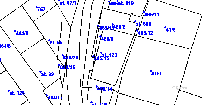Parcela st. 120 v KÚ Prachovice, Katastrální mapa