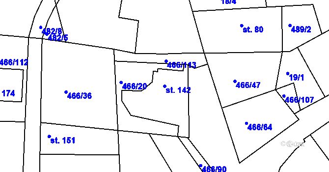 Parcela st. 142 v KÚ Prachovice, Katastrální mapa