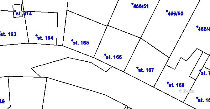 Parcela st. 166 v KÚ Prachovice, Katastrální mapa