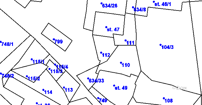 Parcela st. 112 v KÚ Prachovice, Katastrální mapa
