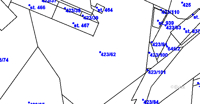Parcela st. 423/62 v KÚ Prachovice, Katastrální mapa