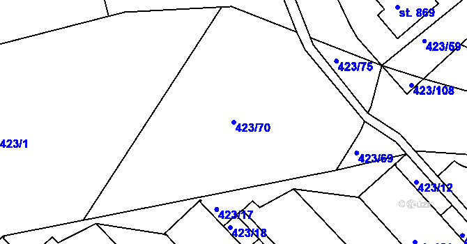 Parcela st. 423/70 v KÚ Prachovice, Katastrální mapa