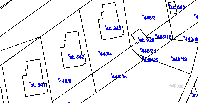 Parcela st. 448/4 v KÚ Prachovice, Katastrální mapa