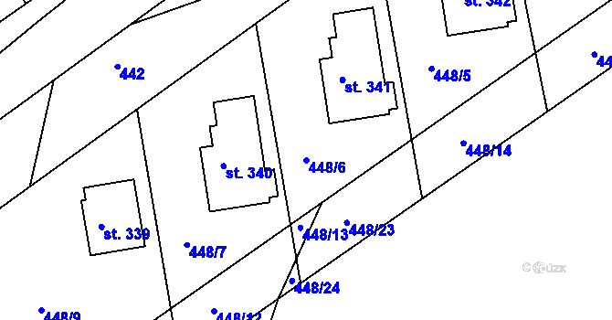 Parcela st. 448/6 v KÚ Prachovice, Katastrální mapa