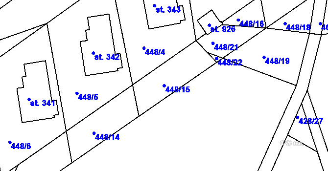 Parcela st. 448/15 v KÚ Prachovice, Katastrální mapa