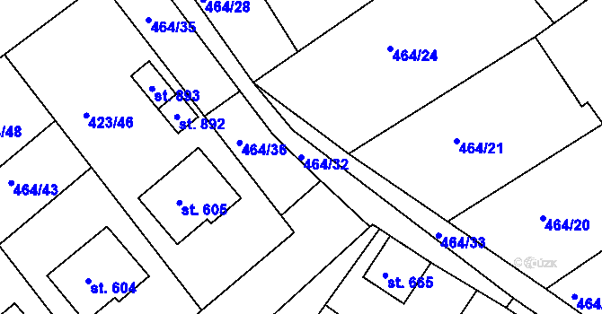 Parcela st. 464/32 v KÚ Prachovice, Katastrální mapa
